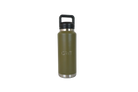 Green water bottle with 'GRIT' branding on a gray background