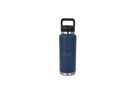 Blue water bottle with 'GRIT' branding on a light gray background