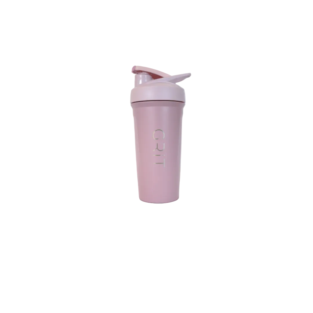Pink shaker bottle on a white background